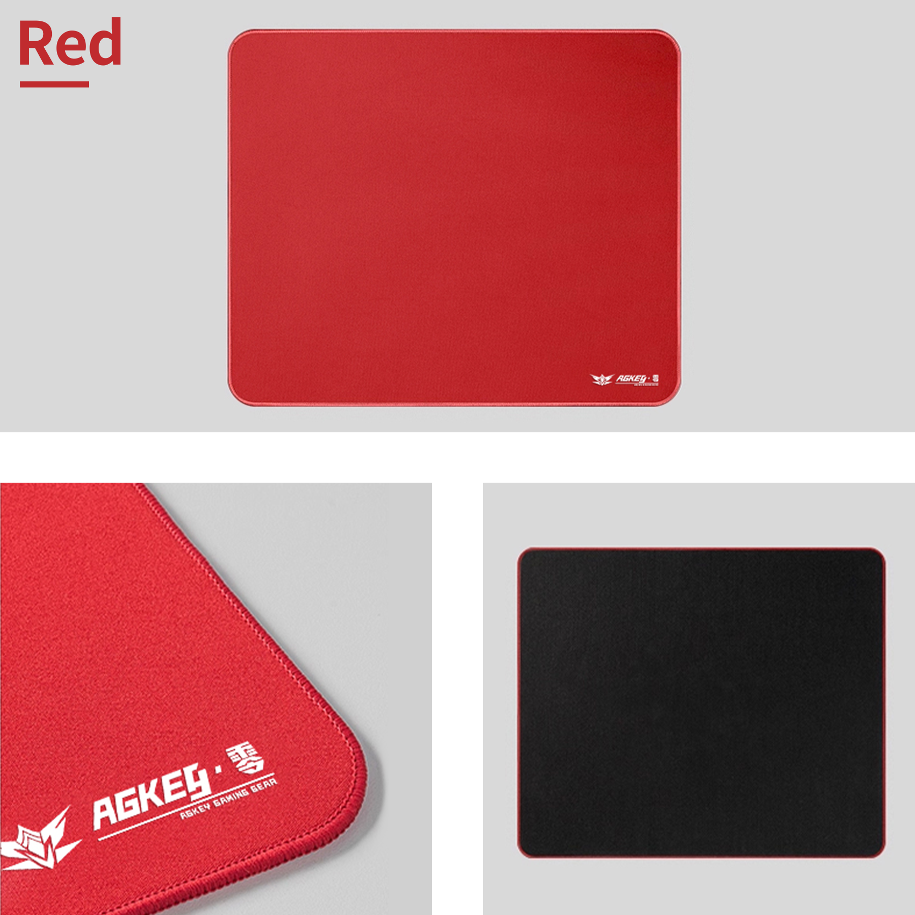 Red AGKey Zero gaming mouse pad, with white logo, stitched edges, and black non-slip base.