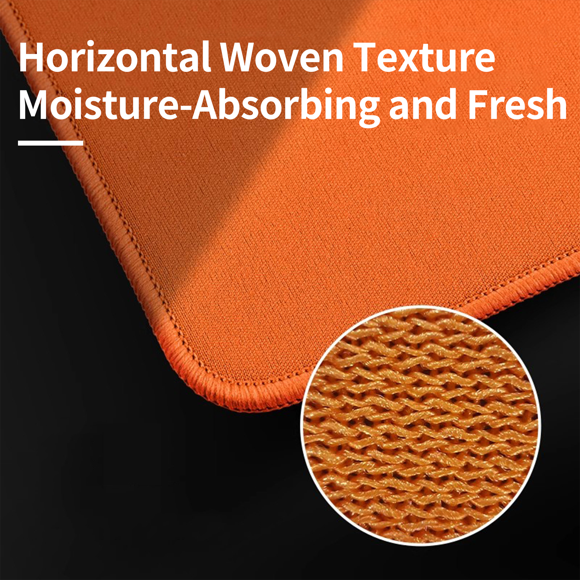 Orange AGKey Zero mouse pad with horizontal woven texture, close-up view showing magnified fabric.