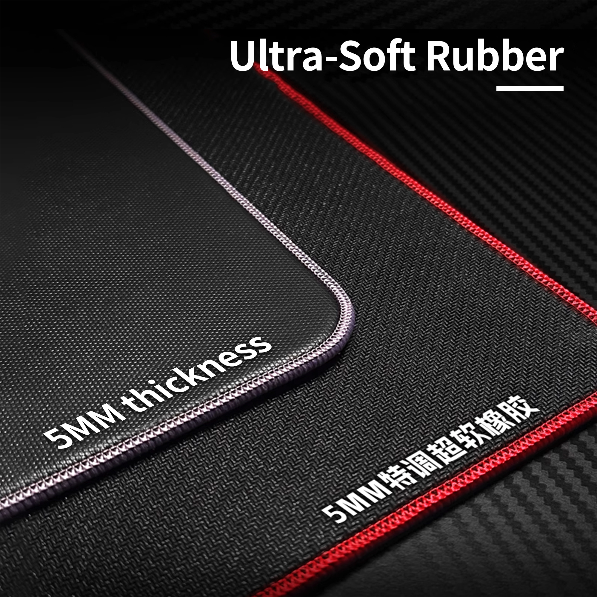AGKey Zero black 5MM ultra-soft rubber mouse pads with purple & red stitched edges on a carbon fiber background.