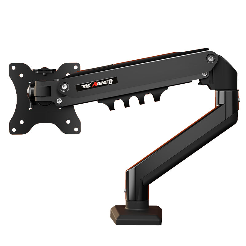 Adjustable black M1 Monitor Arm with VESA mount and sturdy base clamp for ergonomic desk setup, pre-order available.
