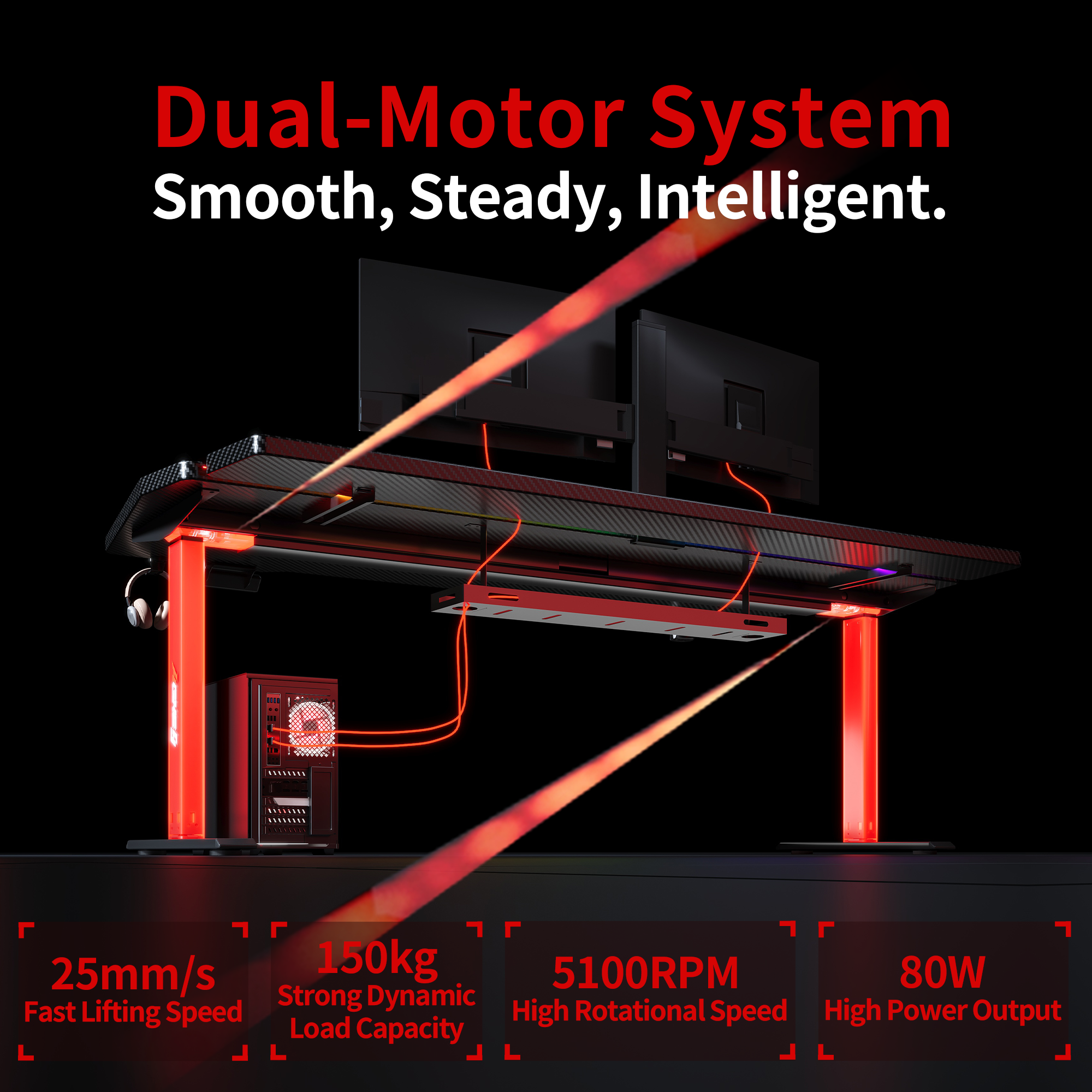White K2 dual motor standing desk frame showcasing smooth, steady lifting with strong load capacity and modern design accents