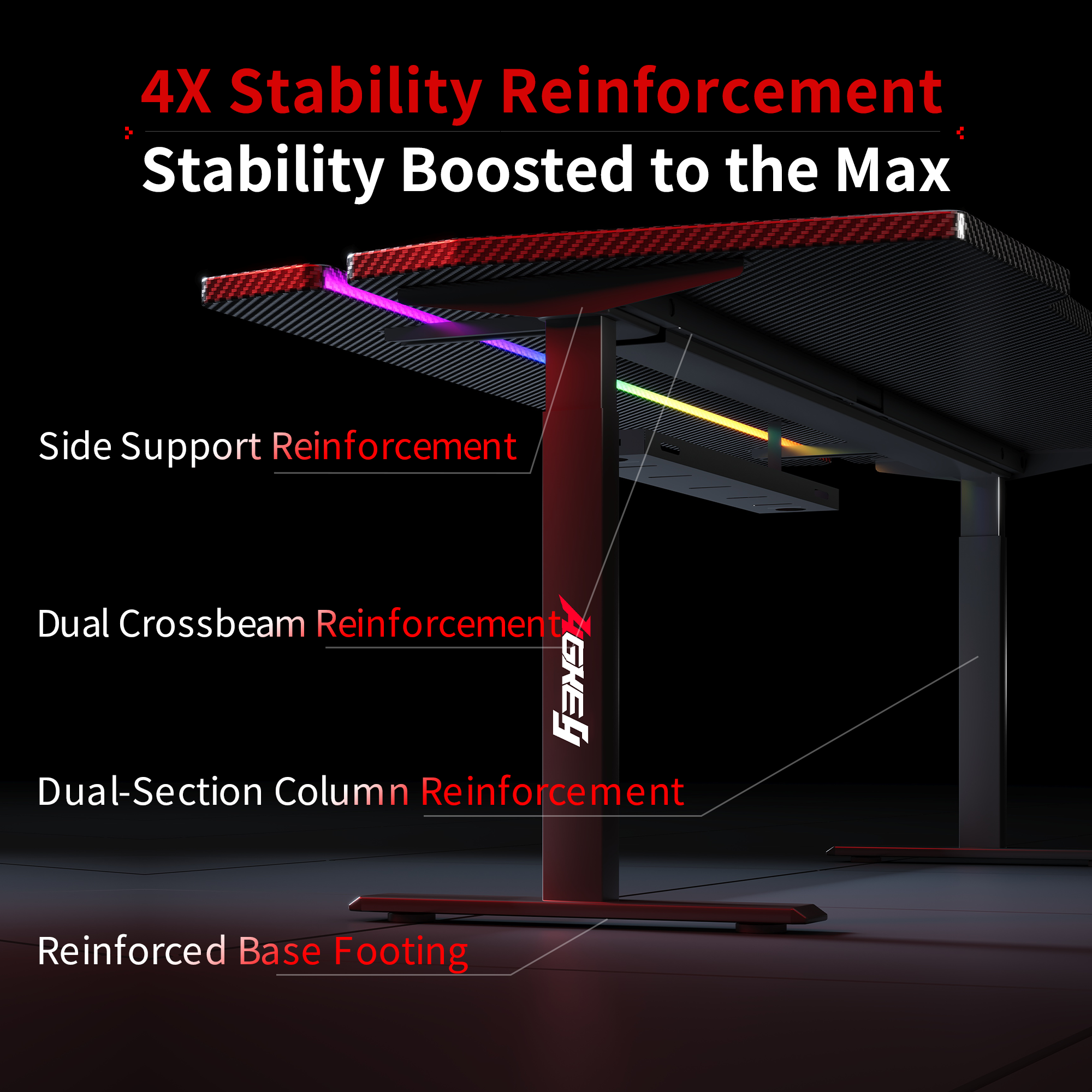 White K2 Dual Motor Standing Desk with reinforced steel frame, dual crossbeam, and base footing for enhanced stability