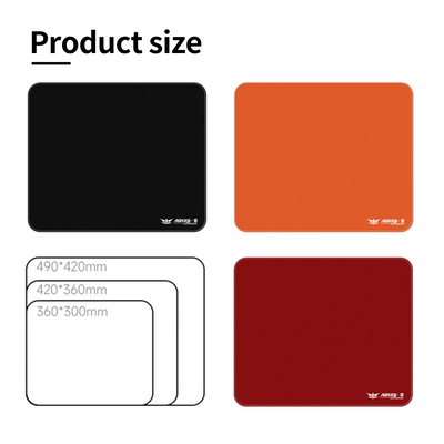 Red AGKey Zero mouse pad shown with black & orange versions & available sizes: 490x420mm, 420x360mm, 360x300mm.