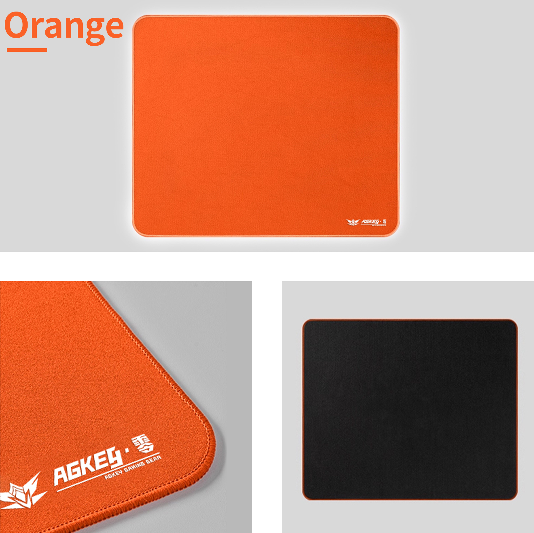 Orange AGKey Zero mouse pad with stitched edges and a black non-slip rubber base.